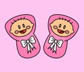 Two happy babies on a pink background. Twin girls. Royalty Free Stock Photo